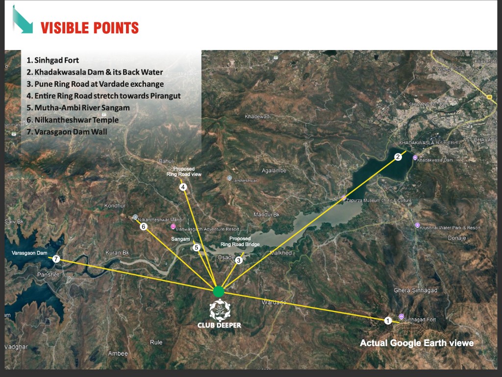 Annotated map showing Club Deeper and seven visible points around Panshet Road