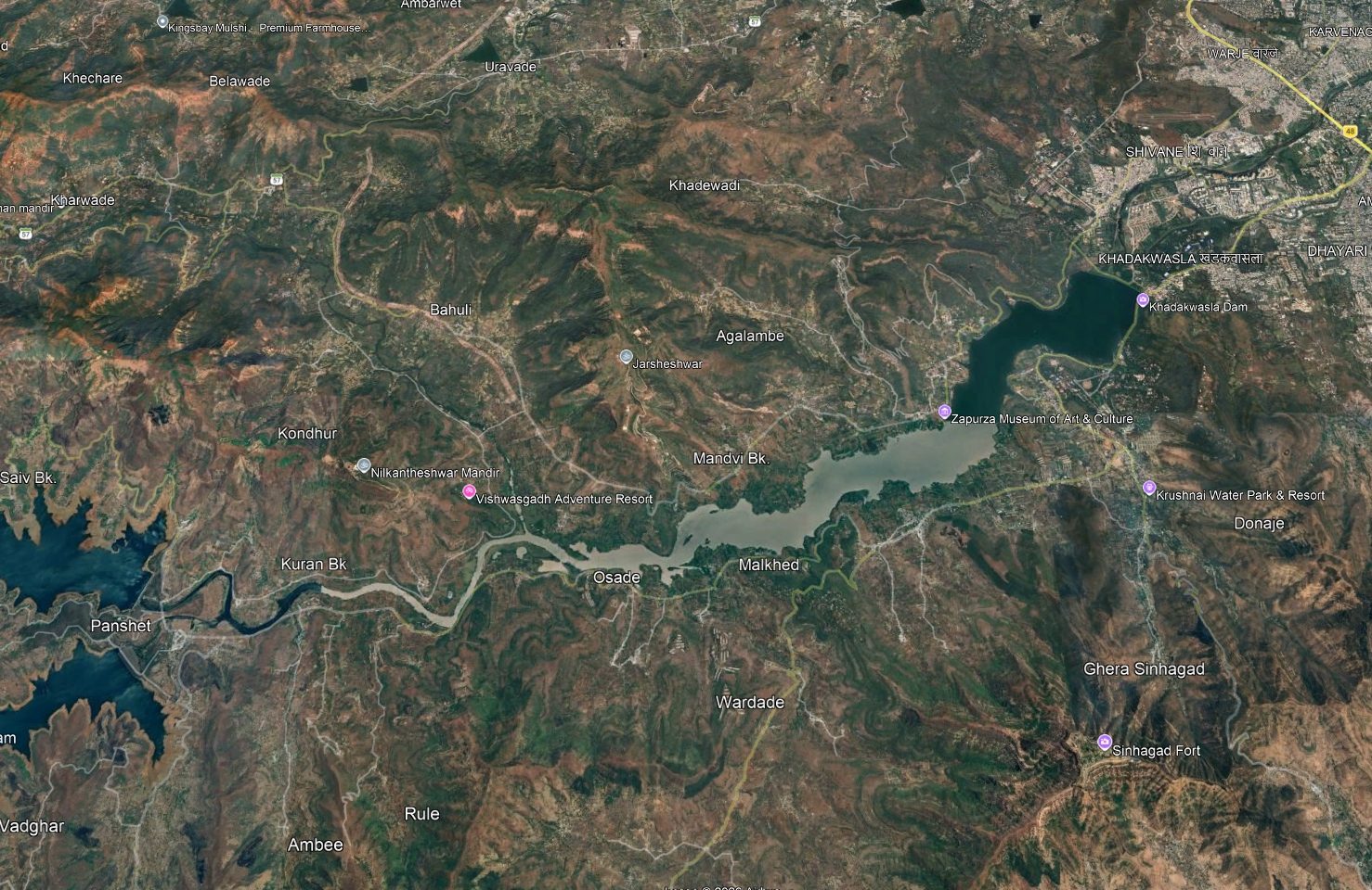 Satellite view of Osade, Panshet and Khadakwasla
